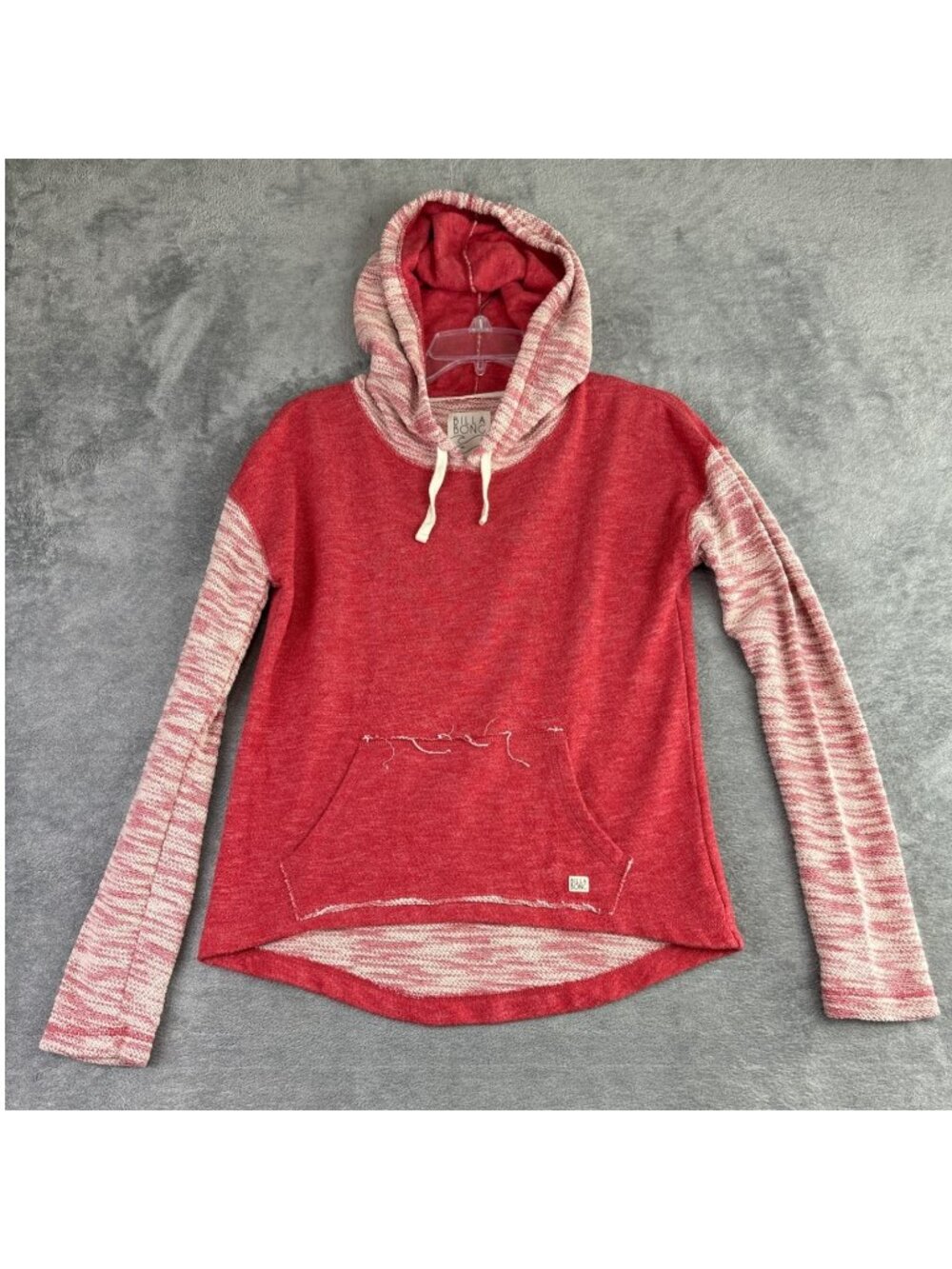 Women's Small Hoodie Pullover Red Knit Drawstring Pouch Pocket Skater